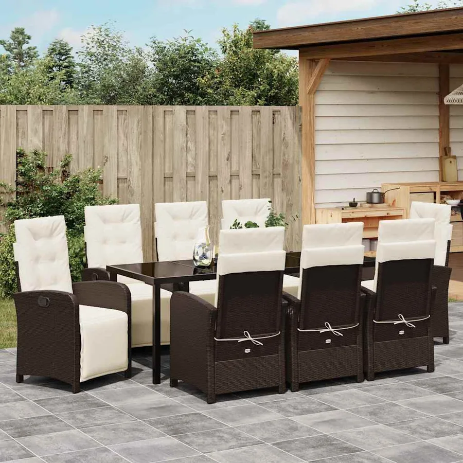 Ensemble de salle à manger pour jardin 9 pcs Marron polyrotin - 4
