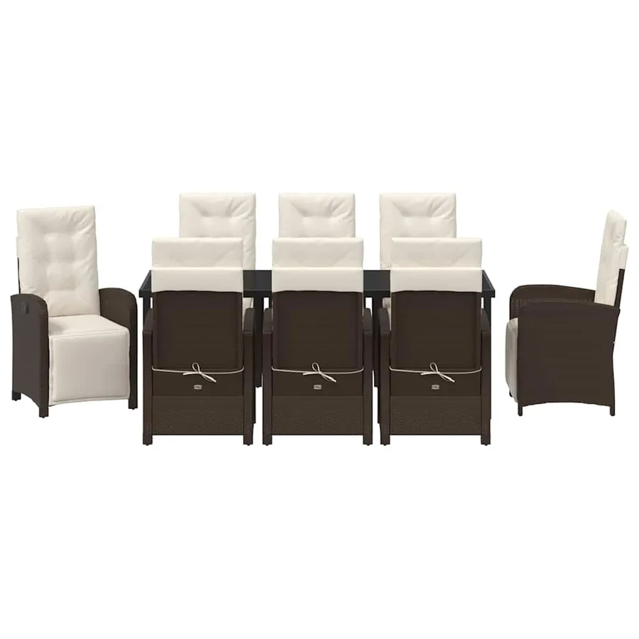 Ensemble de salle à manger pour jardin 9 pcs Marron polyrotin - 7