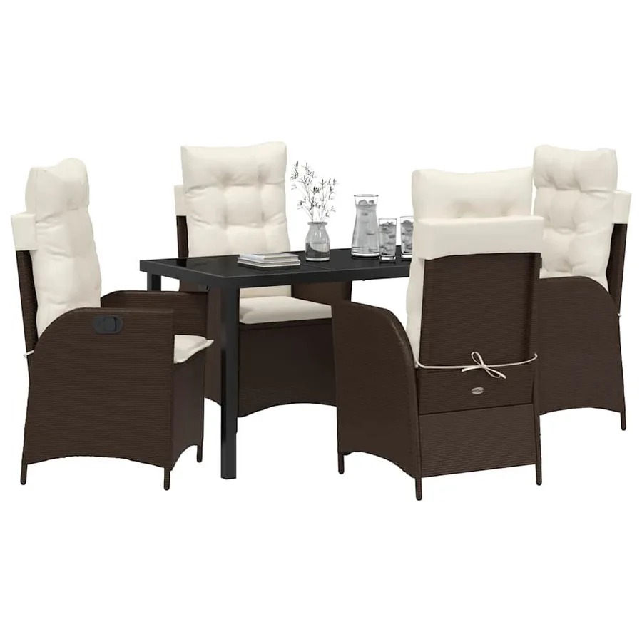Ensemble de salle à manger pour jardin 5 pcs Marron polyrotin - 3