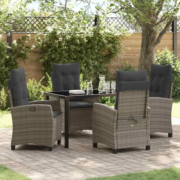 Ensemble de salle à manger pour jardin 5 pcs Gris polyrotin