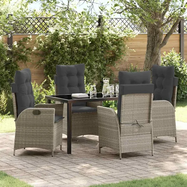 Ensemble de salle à manger pour jardin 5 pcs Gris clair