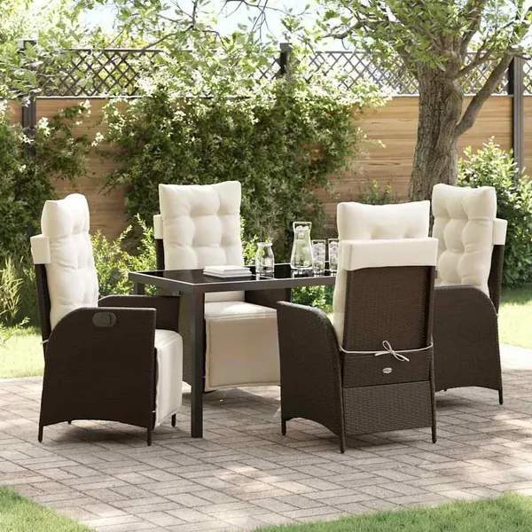 Ensemble de salle à manger pour jardin 5 pcs Marron polyrotin