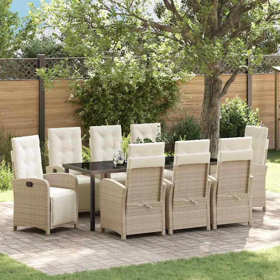 Ensemble de salle à manger pour jardin 9 pcs Beige polyrotin