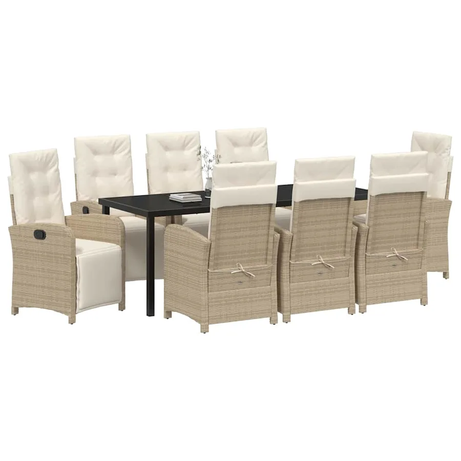 Ensemble de salle à manger pour jardin 9 pcs Beige polyrotin - 3