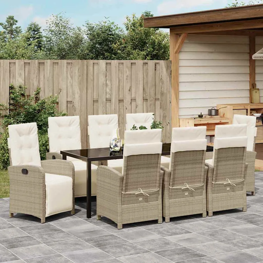 Ensemble de salle à manger pour jardin 9 pcs Beige polyrotin - 4
