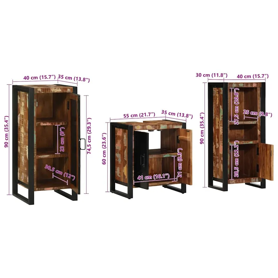 Ensemble de mobilier de salle de bain 3 pcs Bois Recyclé Solide - 15