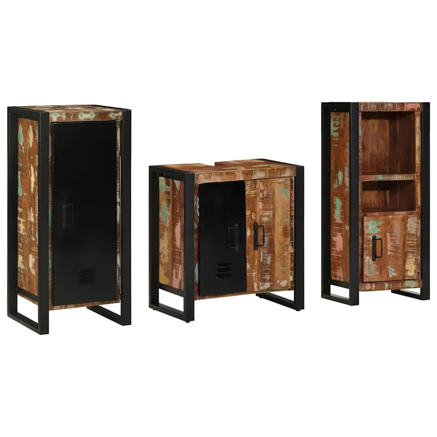 Ensemble de mobilier de salle de bain 3 pcs Bois Recyclé Solide - 2