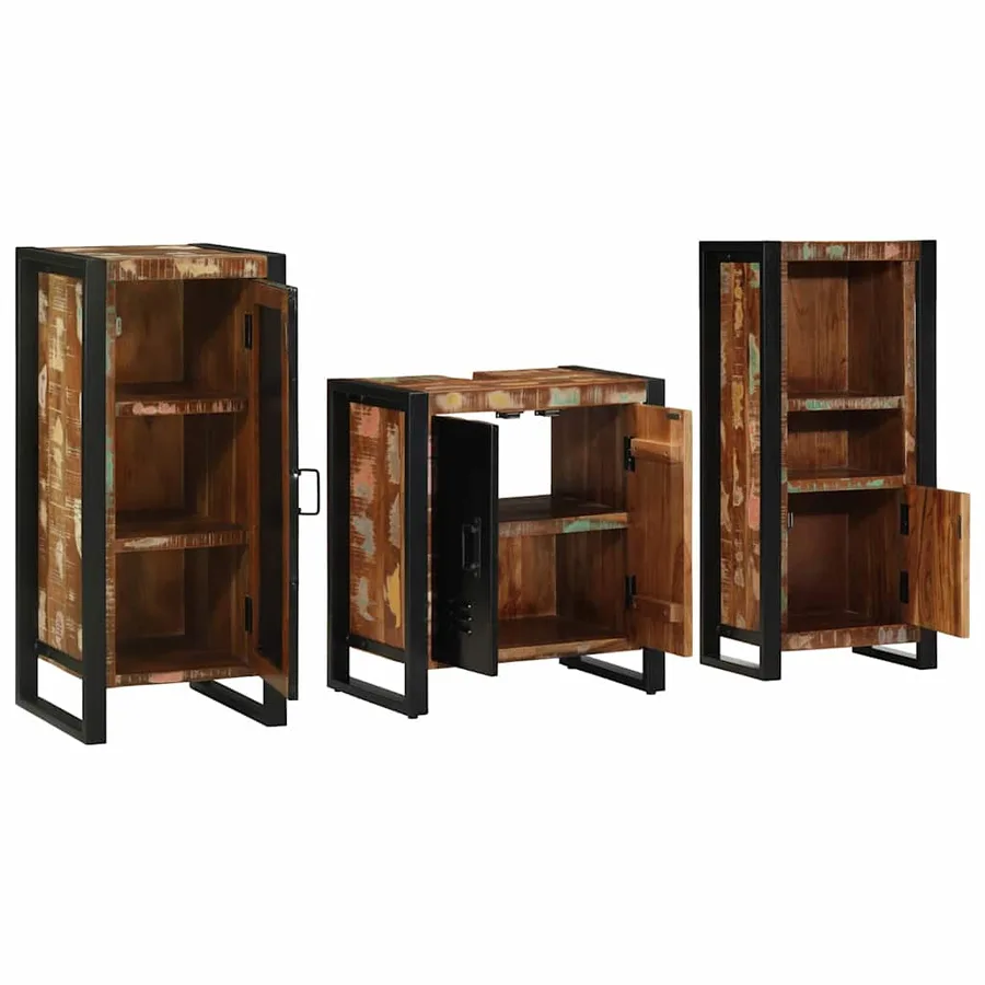 Ensemble de mobilier de salle de bain 3 pcs Bois Recyclé Solide - 3