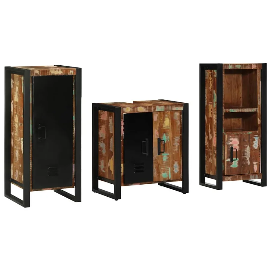 Ensemble de mobilier de salle de bain 3 pcs Bois Recyclé Solide - 9