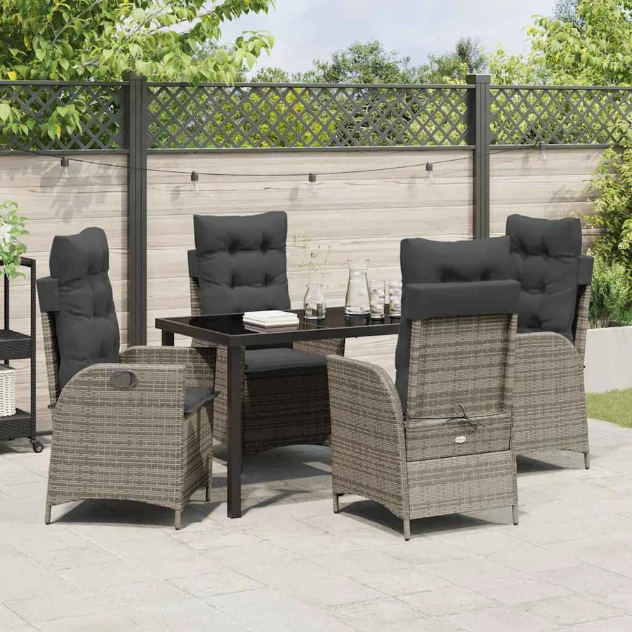 Ensemble de salle à manger pour jardin 5 pcs Gris polyrotin - 4