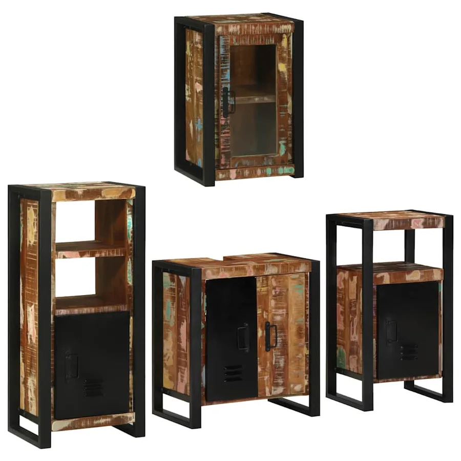 Ensemble de mobilier de salle de bain 4 pcs Bois massif recyclé - 3