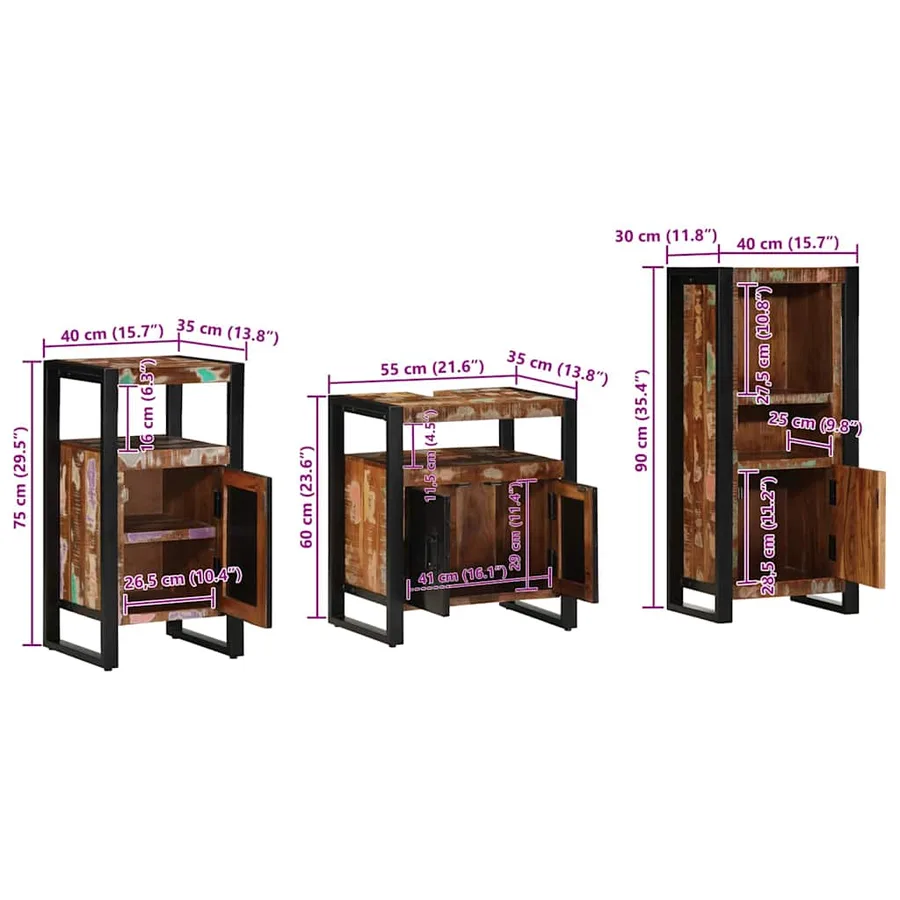Ensemble de mobilier de salle de bain 3 pcs Bois Recyclé Solide - 17