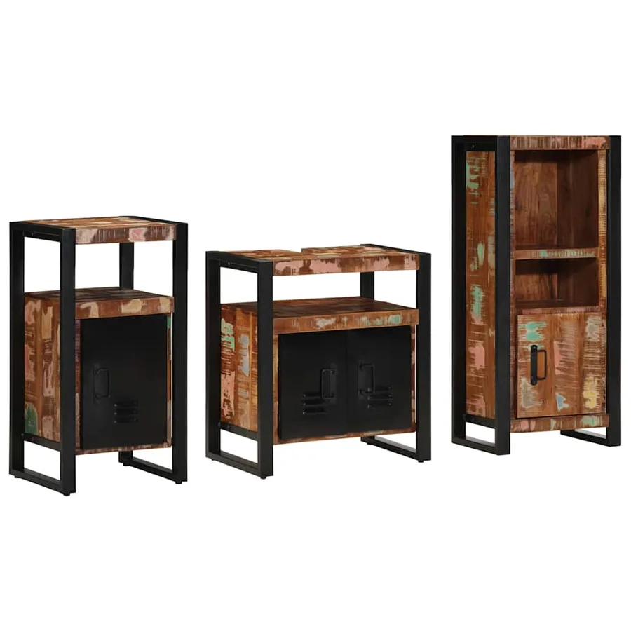 Ensemble de mobilier de salle de bain 3 pcs Bois Recyclé Solide - 2