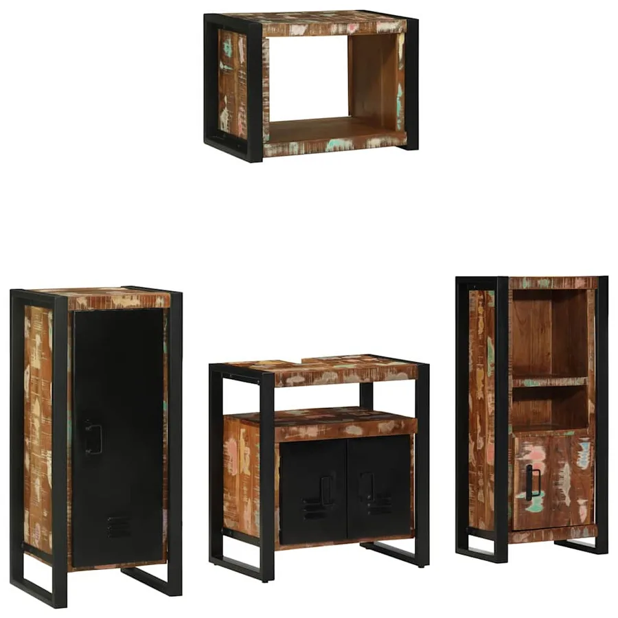 Ensemble de mobilier de salle de bain 4 pcs Bois Recyclé Solide - 10