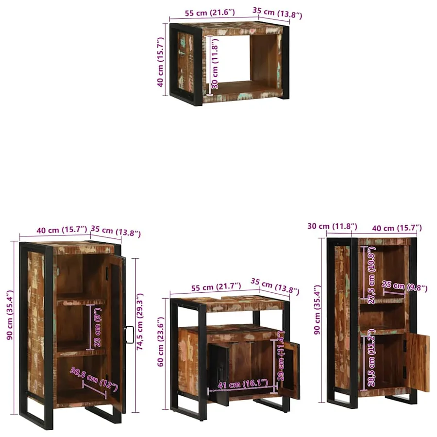 Ensemble de mobilier de salle de bain 4 pcs Bois Recyclé Solide - 16