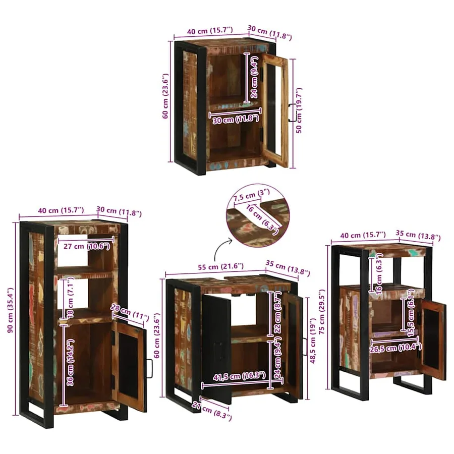Ensemble de mobilier de salle de bain 4 pcs Bois massif recyclé - 17