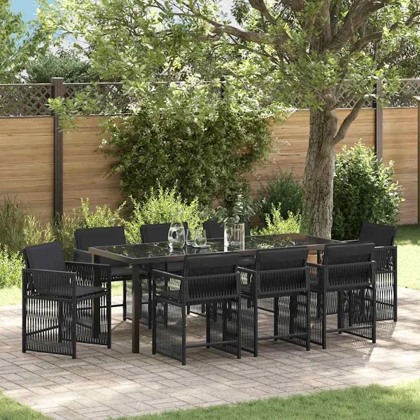 Ensemble de salle à manger pour jardin 9 pcs Noir polyrotin