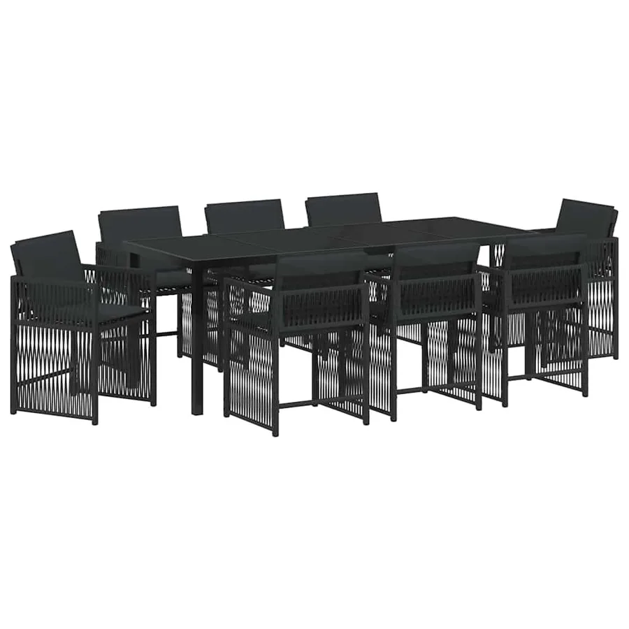 Ensemble de salle à manger pour jardin 9 pcs Noir polyrotin - 2