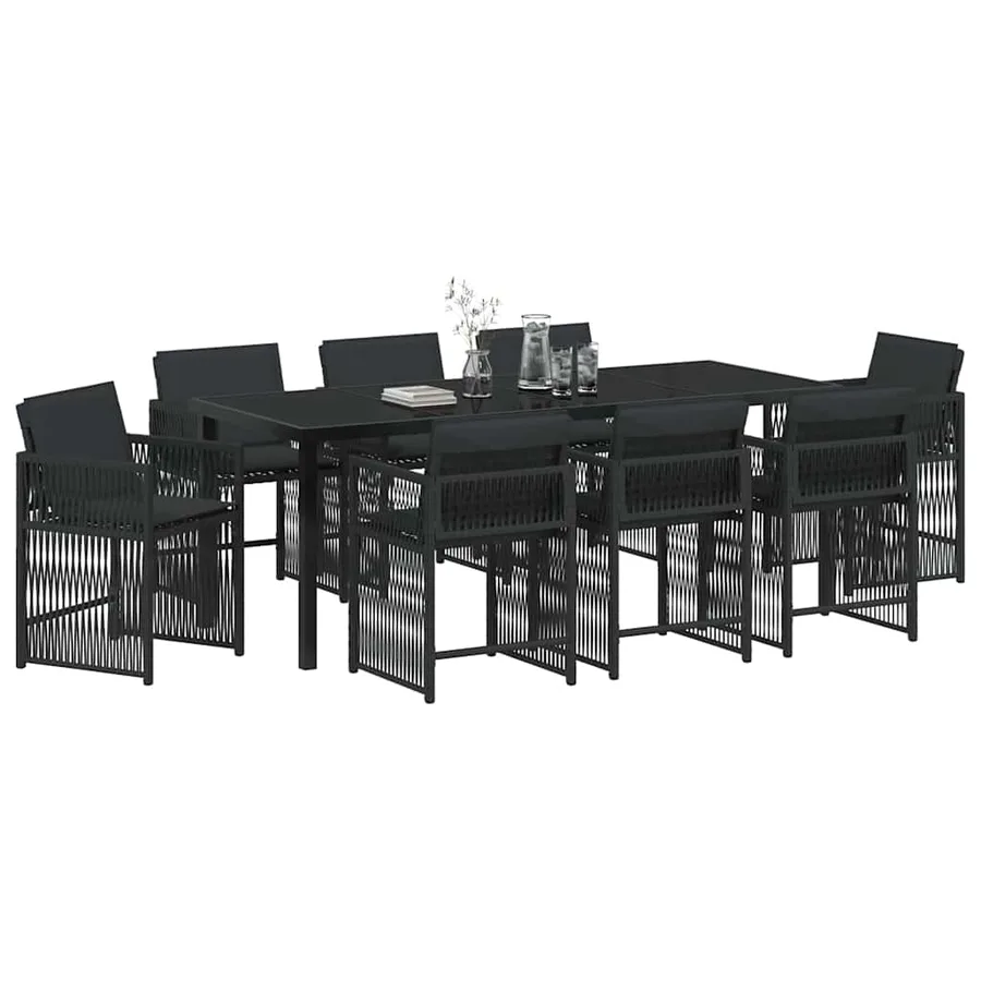 Ensemble de salle à manger pour jardin 9 pcs Noir polyrotin - 3