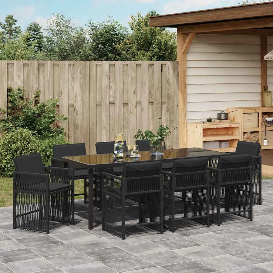 Ensemble de salle à manger pour jardin 9 pcs Noir polyrotin - 4
