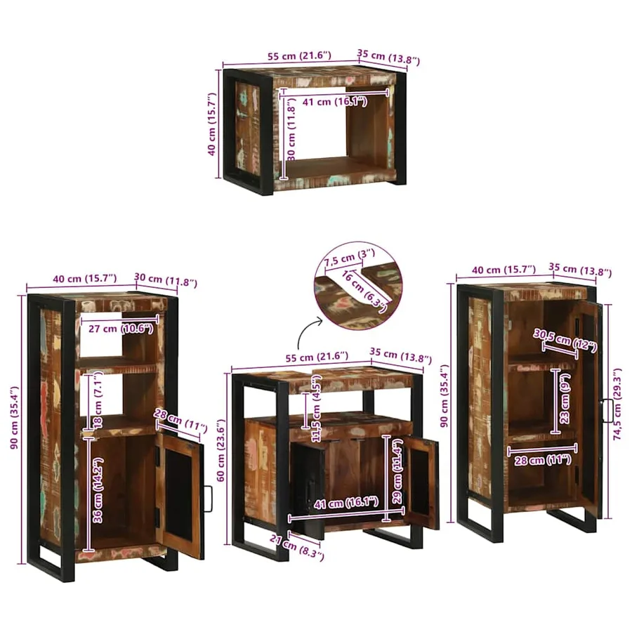 Ensemble de mobilier de salle de bain 4 pcs Bois massif recyclé - 17