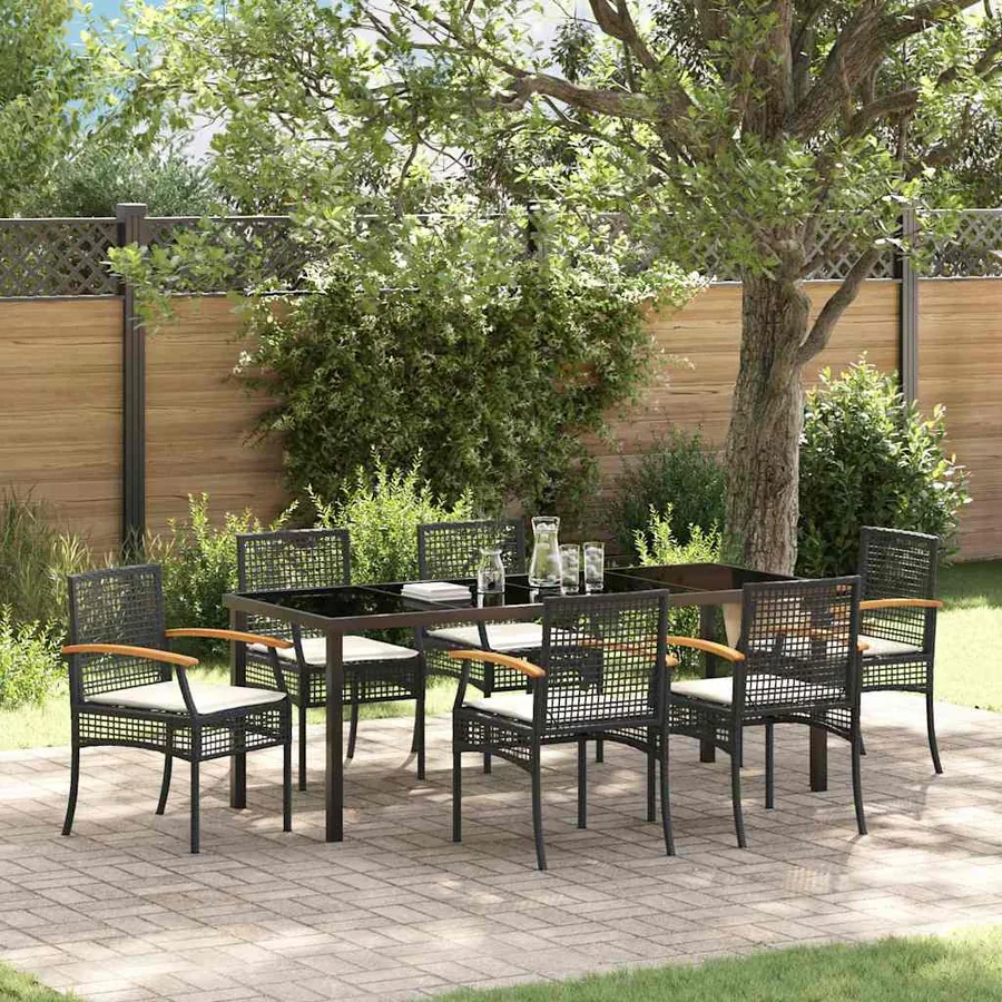 Ensemble de salle à manger pour jardin 7 pcs Noir Rotin