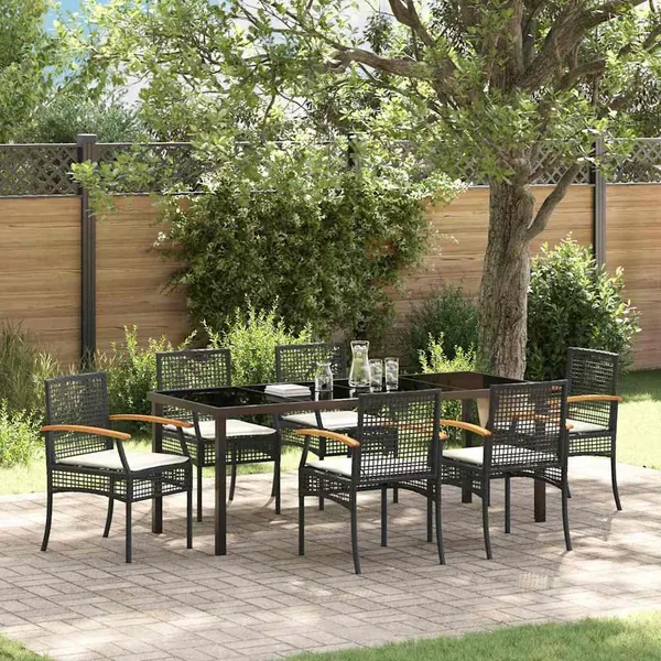 Ensemble de salle à manger pour jardin 7 pcs Noir Rotin