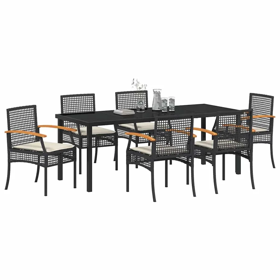 Ensemble de salle à manger pour jardin 7 pcs Noir Rotin - 3