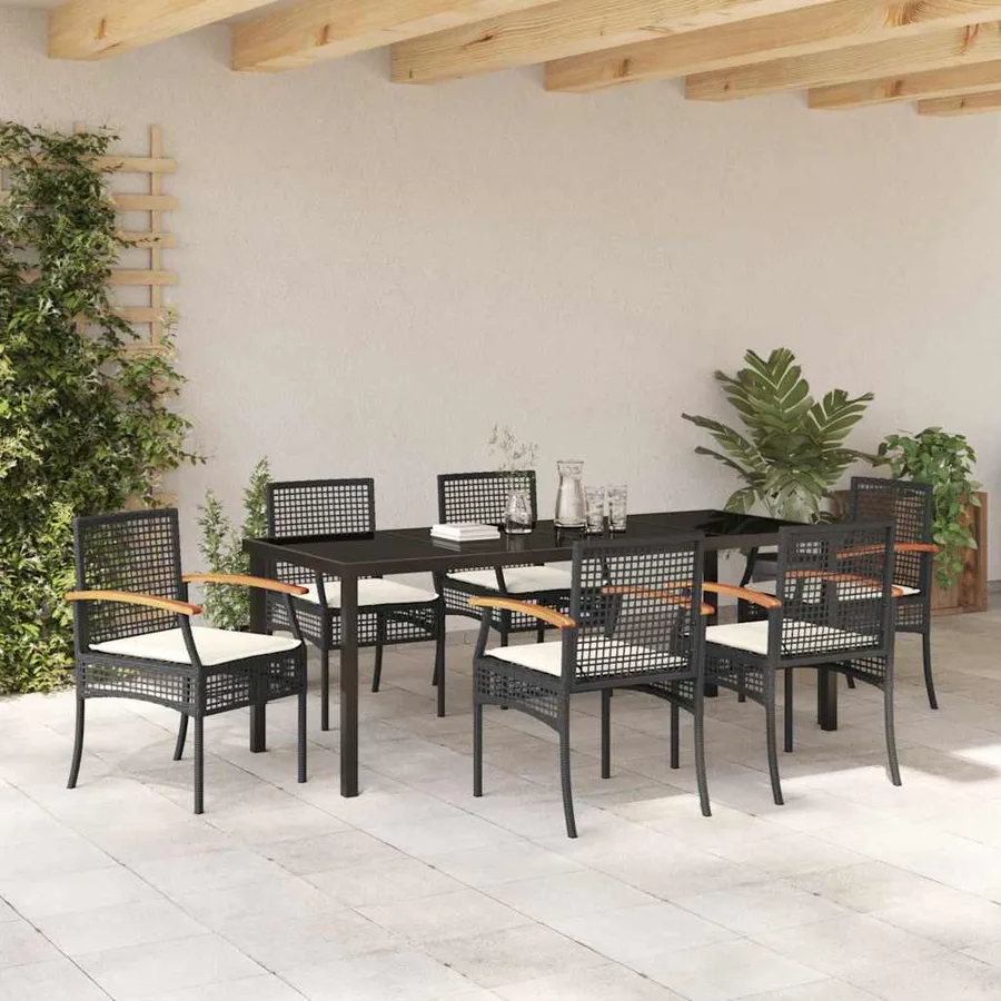 Ensemble de salle à manger pour jardin 7 pcs Noir Rotin - 4