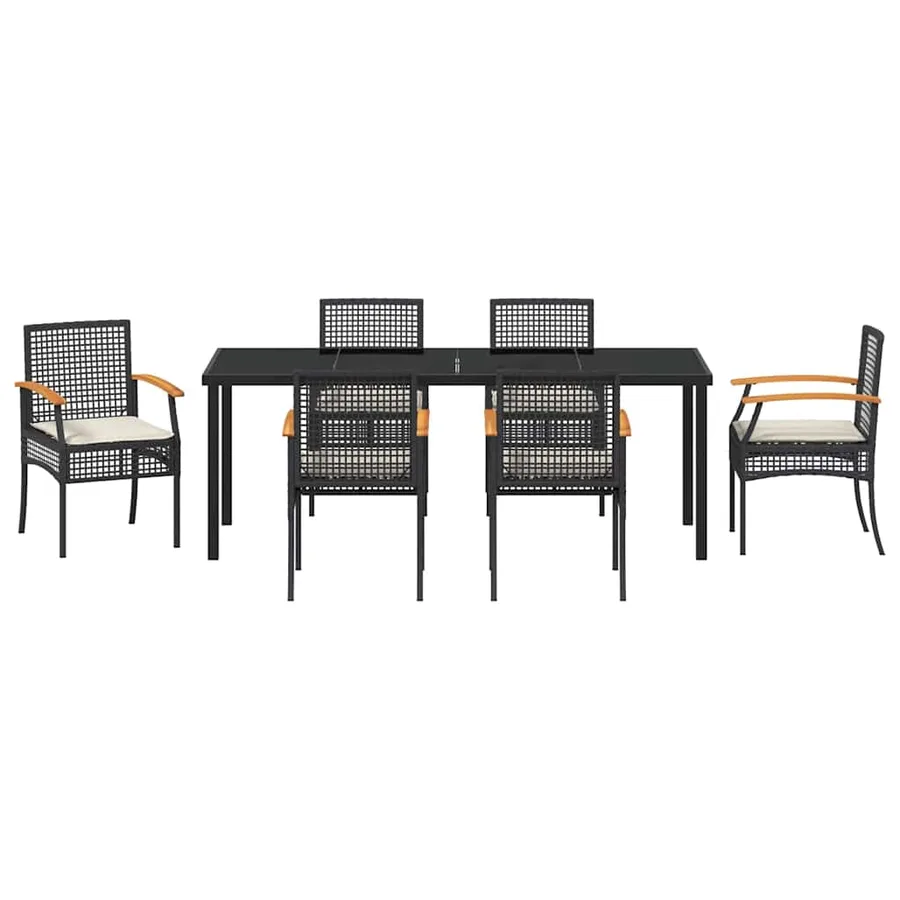 Ensemble de salle à manger pour jardin 7 pcs Noir Rotin - 7