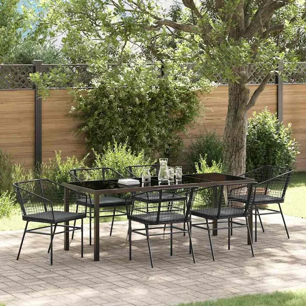 Ensemble de salle à manger pour jardin 7 pcs Noir polyrotin