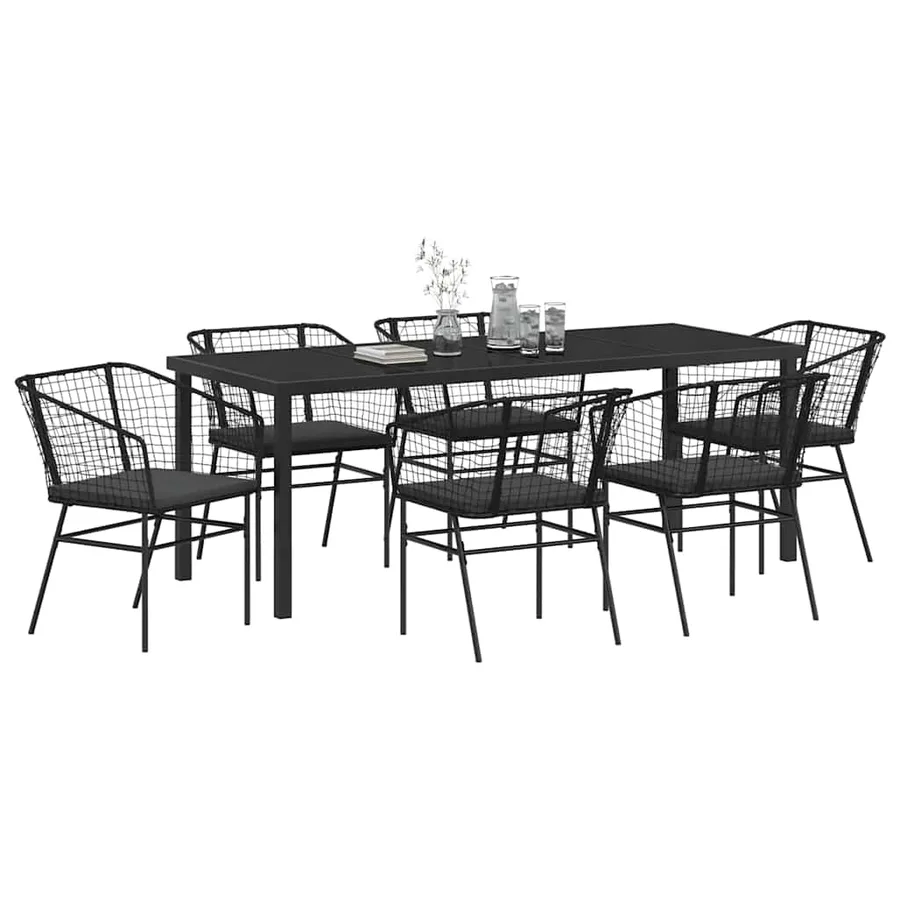 Ensemble de salle à manger pour jardin 7 pcs Noir polyrotin - 3