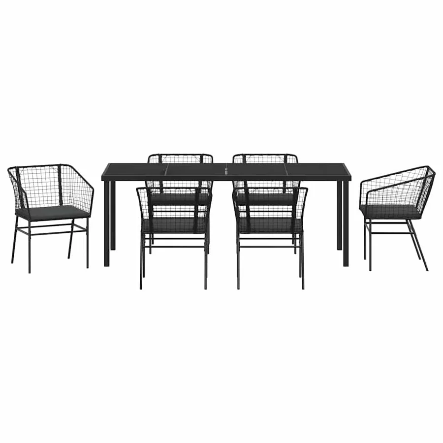 Ensemble de salle à manger pour jardin 7 pcs Noir polyrotin - 7