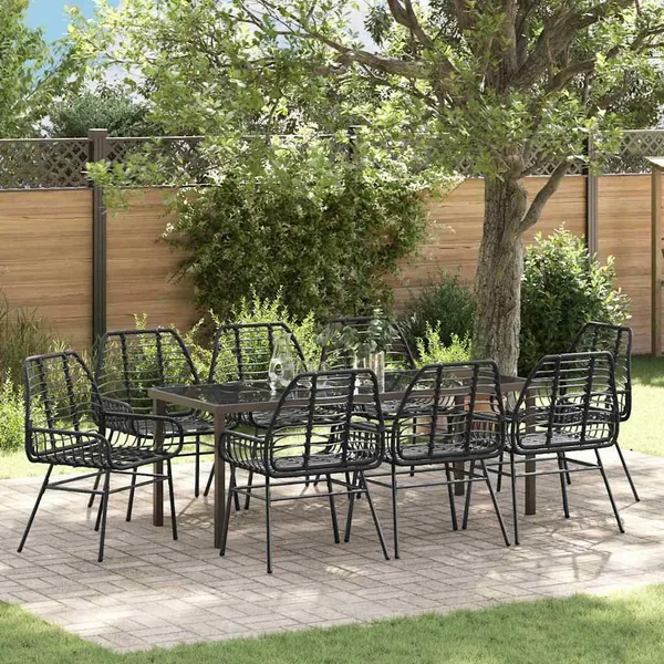 Ensemble de salle à manger pour jardin 9 pcs Noir polyrotin