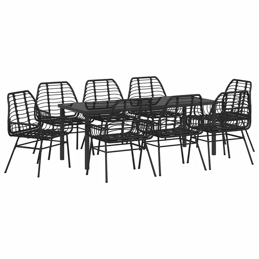 Ensemble de salle à manger pour jardin 9 pcs Noir polyrotin - 2