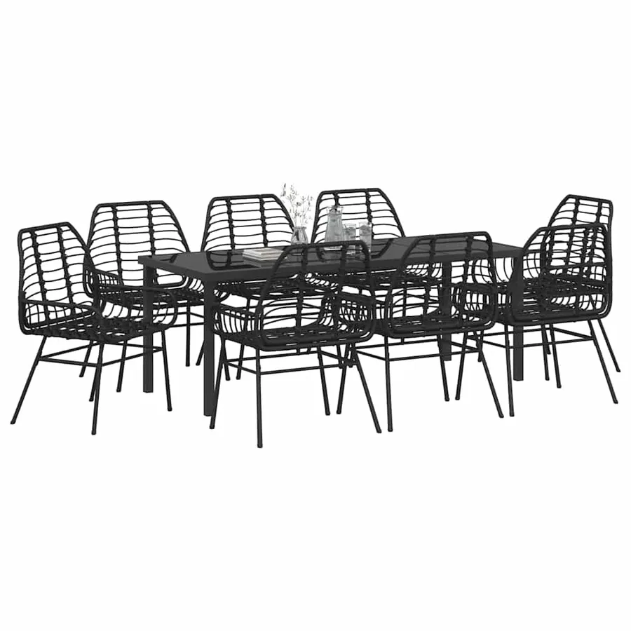 Ensemble de salle à manger pour jardin 9 pcs Noir polyrotin - 3
