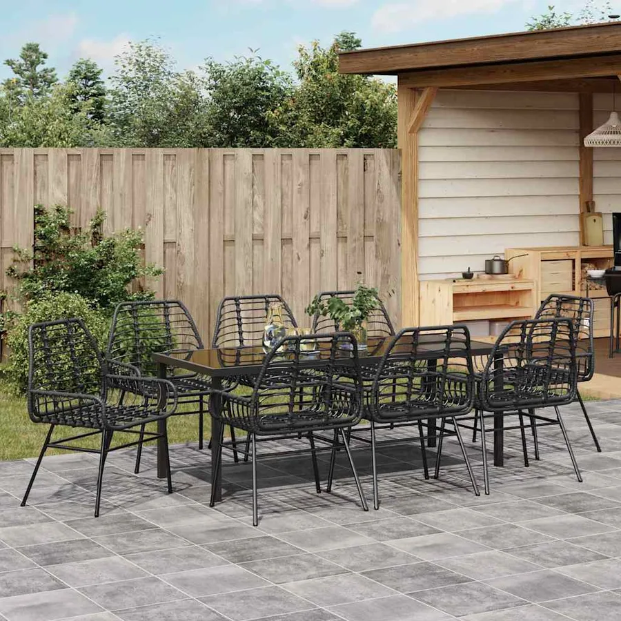 Ensemble de salle à manger pour jardin 9 pcs Noir polyrotin - 4