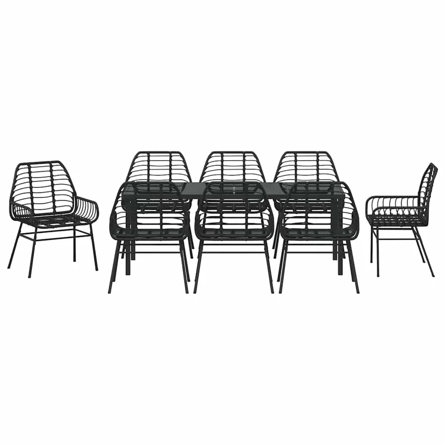 Ensemble de salle à manger pour jardin 9 pcs Noir polyrotin - 7