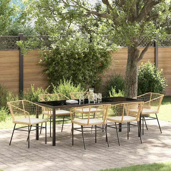 Ensemble de salle à manger pour jardin 7 pcs Marron polyrotin