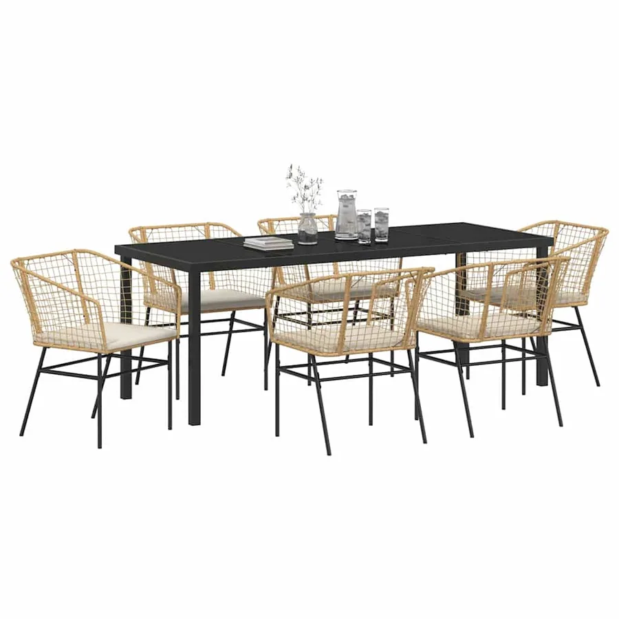 Ensemble de salle à manger pour jardin 7 pcs Marron polyrotin - 3