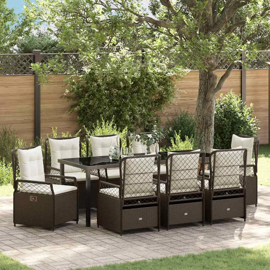 Ensemble de salle à manger pour jardin 9 pcs Marron polyrotin