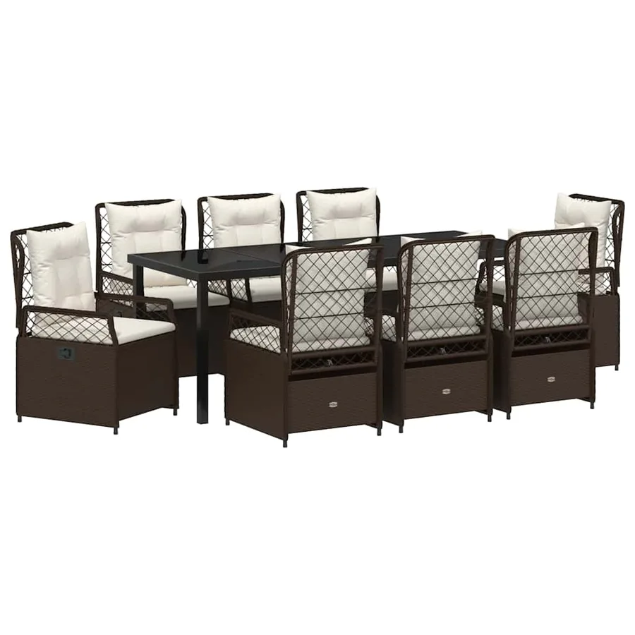 Ensemble de salle à manger pour jardin 9 pcs Marron polyrotin - 2