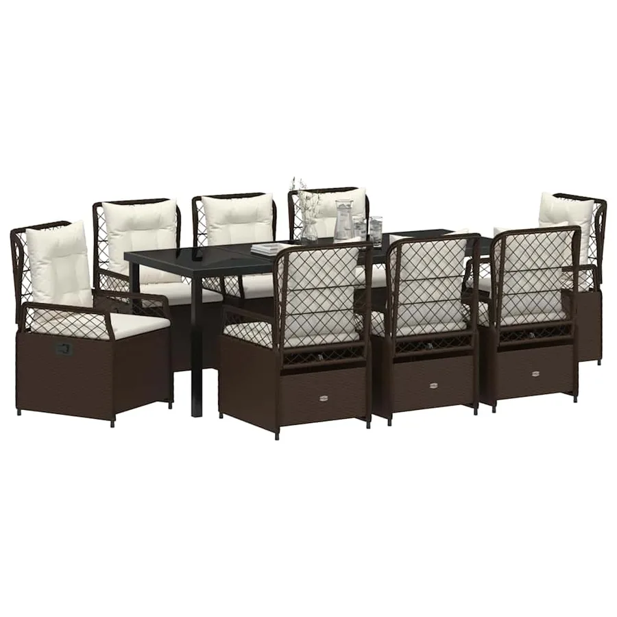 Ensemble de salle à manger pour jardin 9 pcs Marron polyrotin - 3