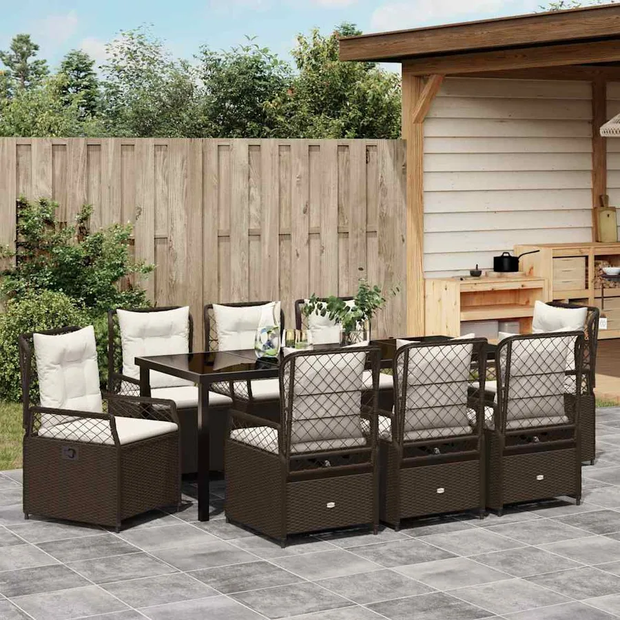 Ensemble de salle à manger pour jardin 9 pcs Marron polyrotin - 4