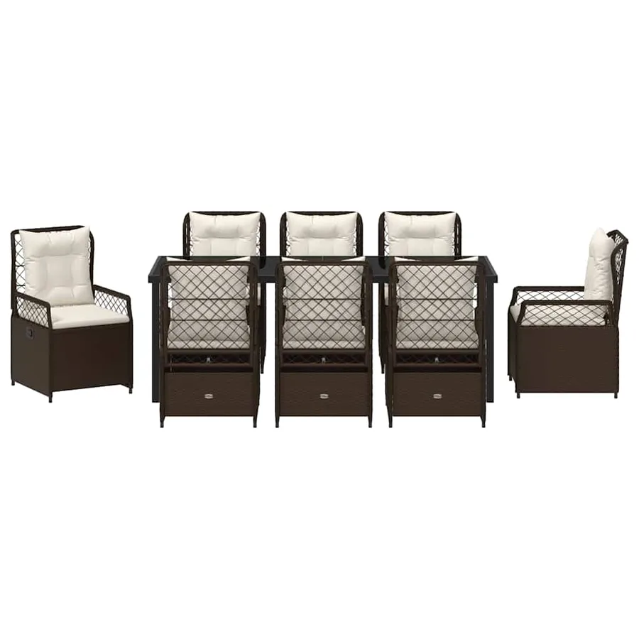 Ensemble de salle à manger pour jardin 9 pcs Marron polyrotin - 7