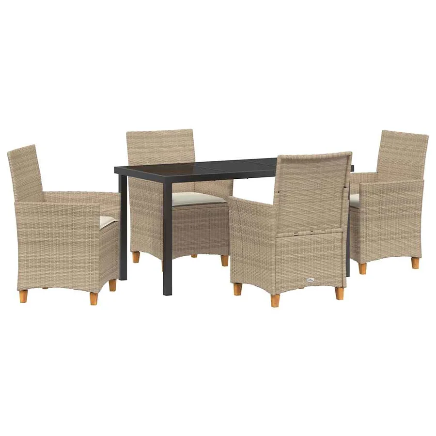 Ensemble de salle à manger pour jardin 5 pcs Beige polyrotin - 2