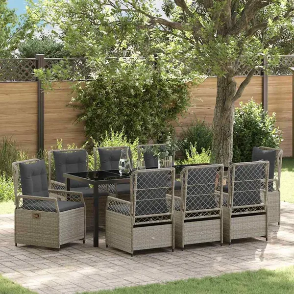 Ensemble de salle à manger pour jardin 9 pcs Gris clair