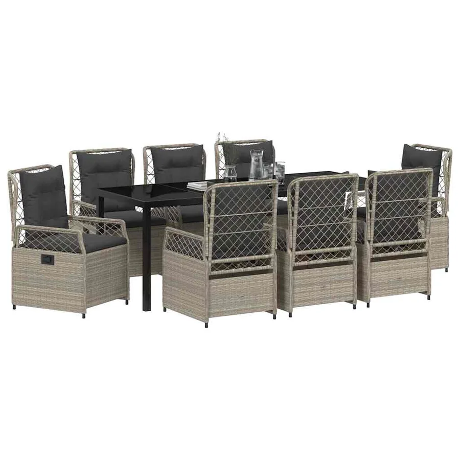 Ensemble de salle à manger pour jardin 9 pcs Gris clair - 3