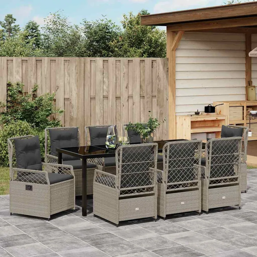 Ensemble de salle à manger pour jardin 9 pcs Gris clair - 4