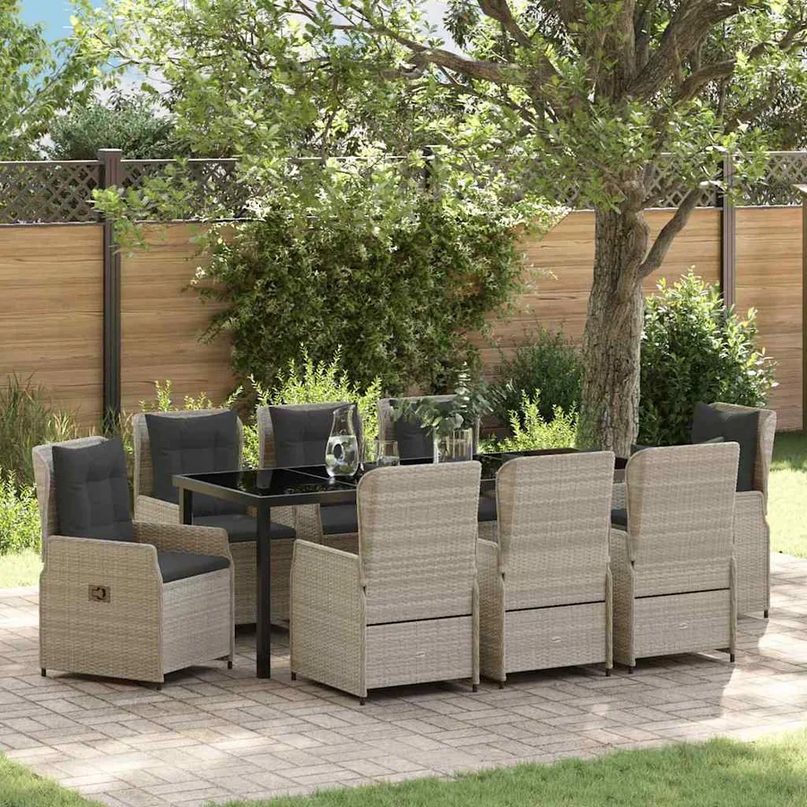 Ensemble de salle à manger pour jardin 9 pcs Gris clair